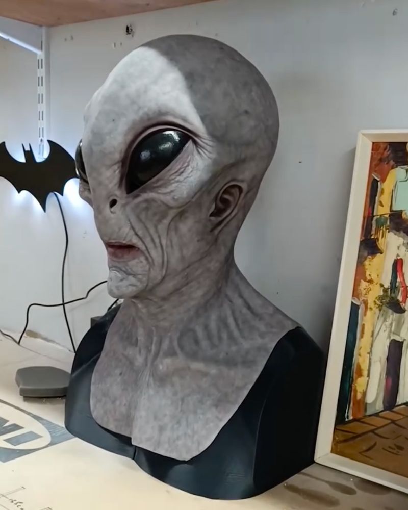 Alien Area 51 mask showcased in a private collector’s display — The Terror Lab.