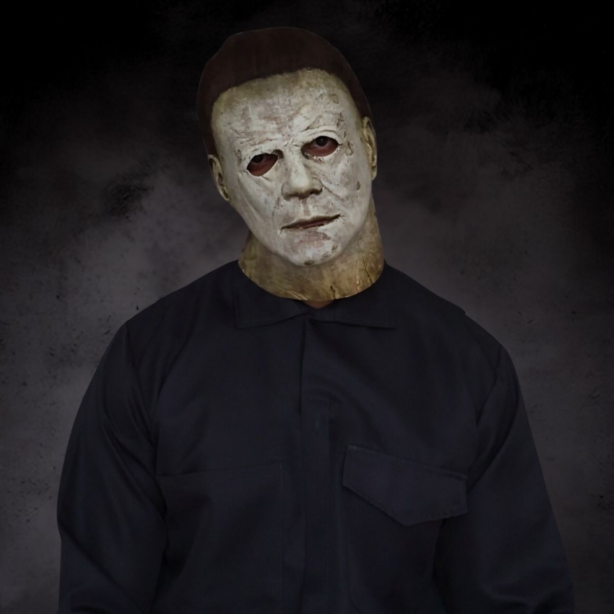 Michael Myers 2018 Halloween mask with weathered finish and dark coverall costume – horror costume from The Terror Lab.